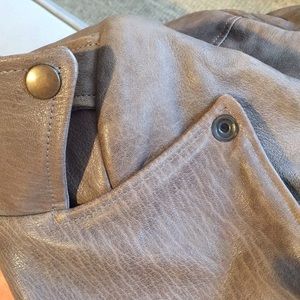 Cropped grey leather moto biker jacket sz 4